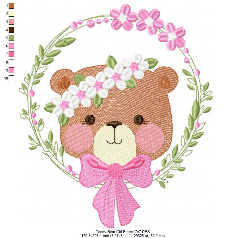 Bear Girl with Flowers - Rippled Stitch - Machine Embroidery Design