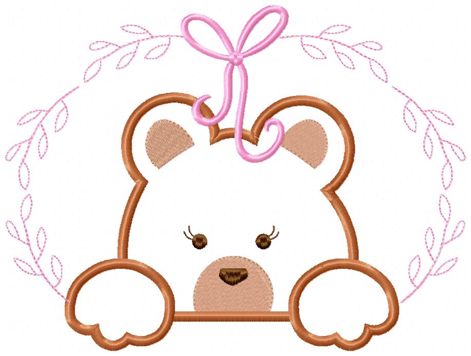 Teddy Bear Girl, Frame and Bow - Applique
