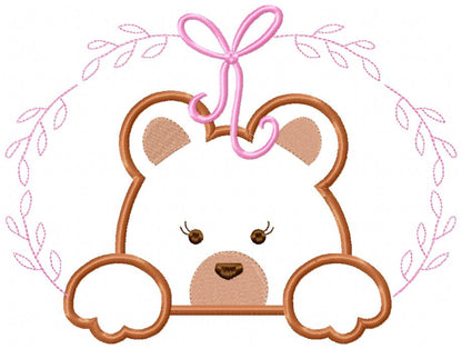 Teddy Bear Girl, Frame and Bow - Applique