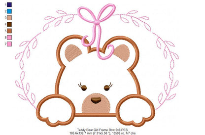 Teddy Bear Girl, Frame and Bow - Applique