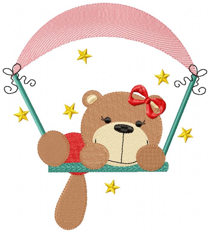 Teddy Bear Boy and Girl on the Swing - Fill Stitch - Set of 2 designs