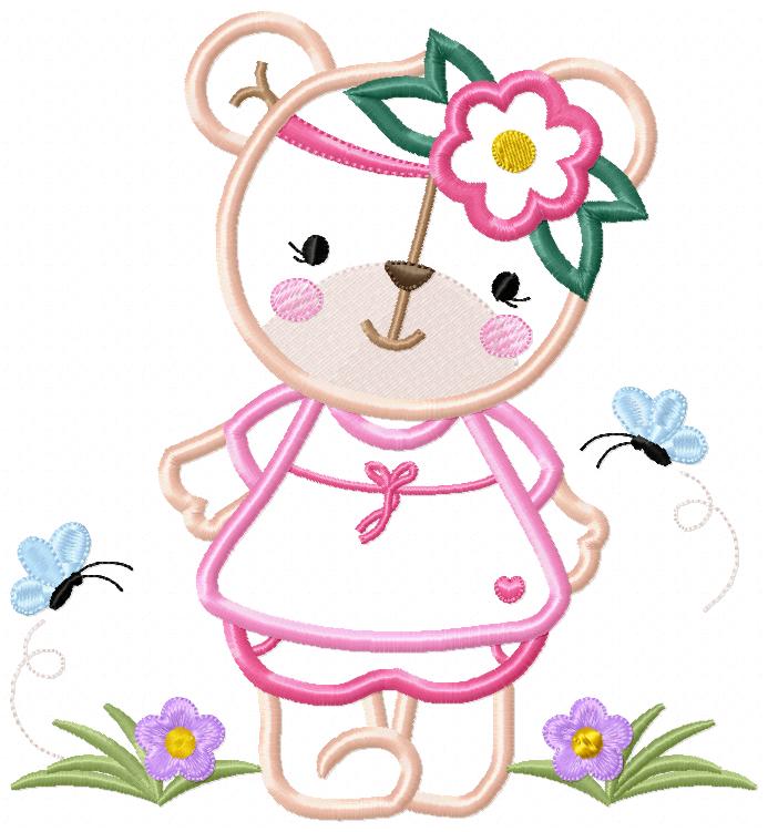 Teddy Bear Girl - Applique - Machine Embroidery Design