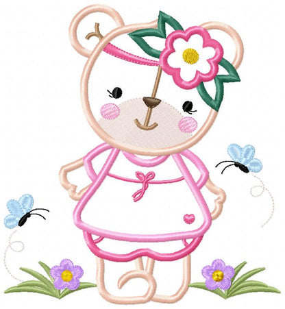 Teddy Bear Girl - Applique - Machine Embroidery Design