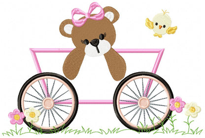 Teddy Bear Girl in the Wagon - Applique - Machine Embroidery Design