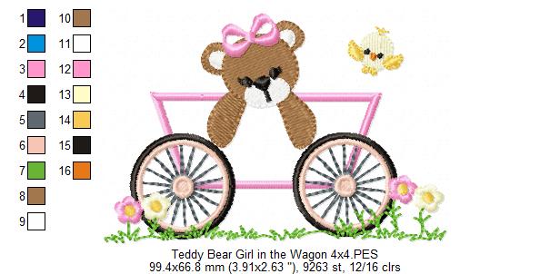 Teddy Bear Boy and Girl in the Wagon - Applique - Set of 2 designs