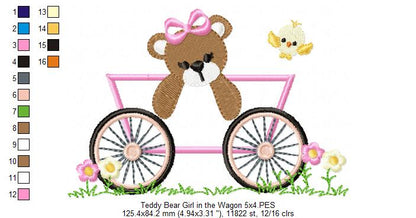 Teddy Bear Boy and Girl in the Wagon - Applique - Set of 2 designs