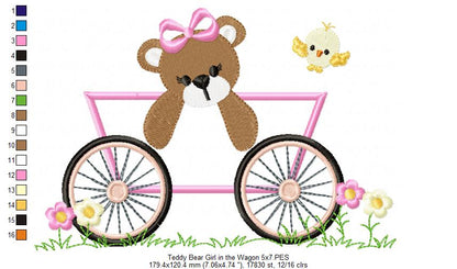 Teddy Bear Girl in the Wagon - Applique - Machine Embroidery Design