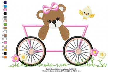 Teddy Bear Girl in the Wagon - Applique - Machine Embroidery Design