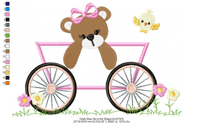 Teddy Bear Girl in the Wagon - Applique - Machine Embroidery Design