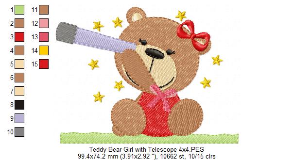 Teddy Bear Boy and Girl With Telescope - Fill Stitch - Set of 2 designs