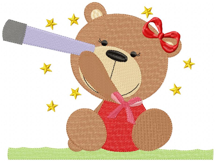 Teddy Bear Boy and Girl With Telescope - Fill Stitch - Set of 2 designs