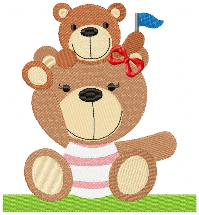 Teddy Bear Mom and Son - Fill Stitch