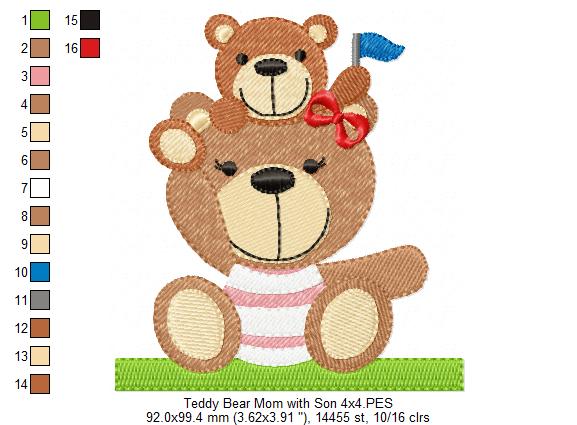 Teddy Bear Dad and Mom with Son - Fill Stitch - Set of 2 designs