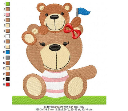 Teddy Bear Dad and Mom with Son - Fill Stitch - Set of 2 designs