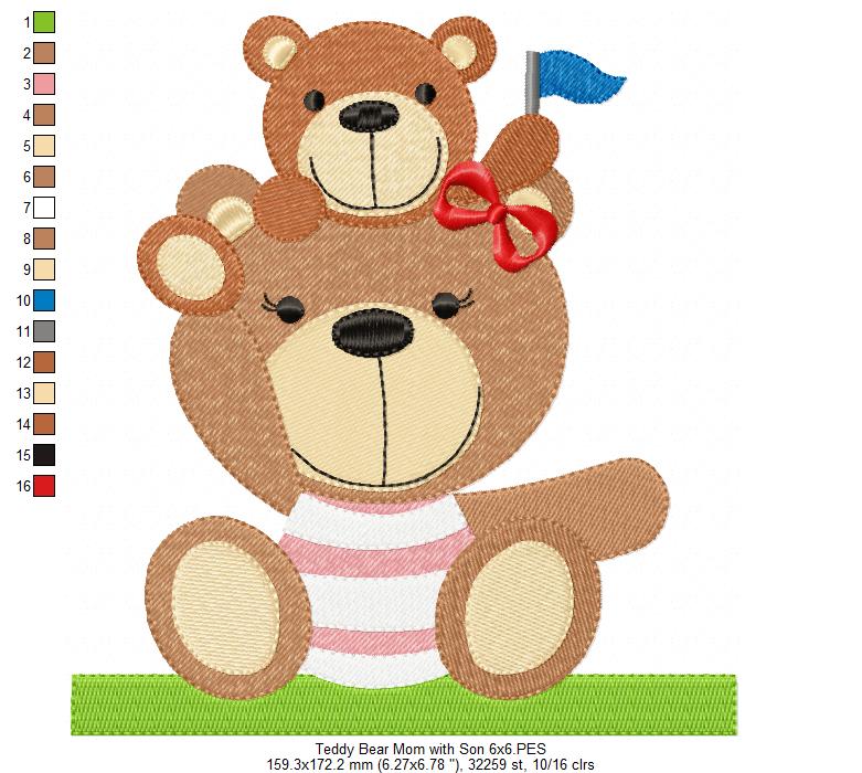 Teddy Bear Mom and Son - Fill Stitch