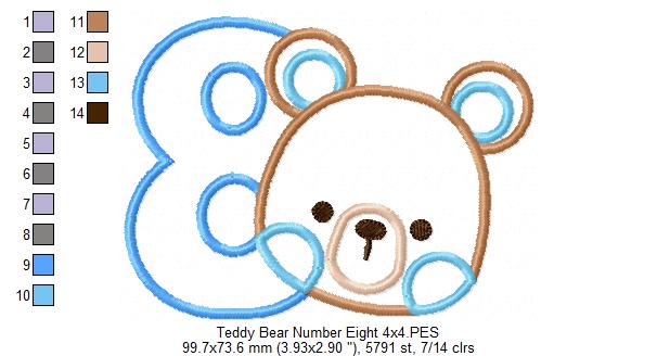 Teddy Bear Boy Number 8 Eight 8th Birthday - Applique