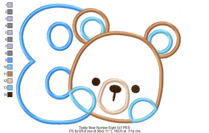 Teddy Bear Boy Number 8 Eight 8th Birthday - Applique
