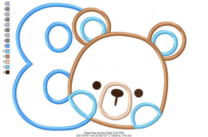 Teddy Bear Boy Number 8 Eight 8th Birthday - Applique