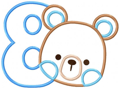 Teddy Bear Boy Number 8 Eight 8th Birthday - Applique