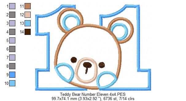 Teddy Bear Boy Number Eleven 11 Elenth Birthday - Applique