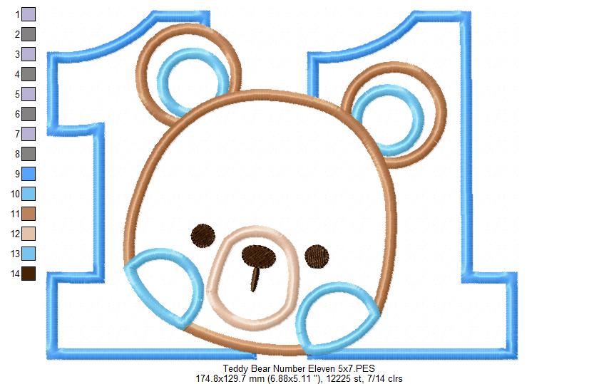 Teddy Bear Boy Number Eleven 11 Elenth Birthday - Applique