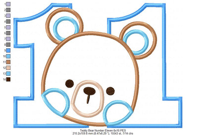 Teddy Bear Boy Number Eleven 11 Elenth Birthday - Applique