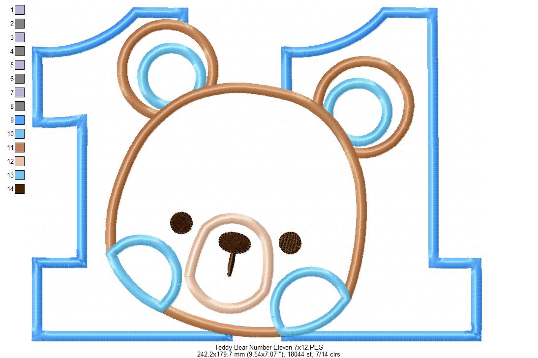 Teddy Bear Boy Number Eleven 11 Elenth Birthday - Applique