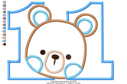 Teddy Bear Boy Number Eleven 11 Elenth Birthday - Applique