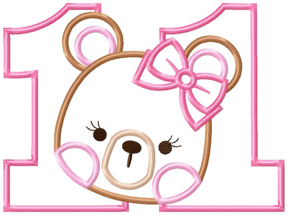 Teddy Bear Girl Number Eleven 11 Elenth Birthday - Applique