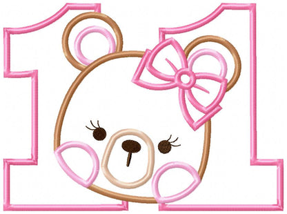 Sweet Teddy Girl Birthday Numbers – Appliqué – Machine Embroidery Design