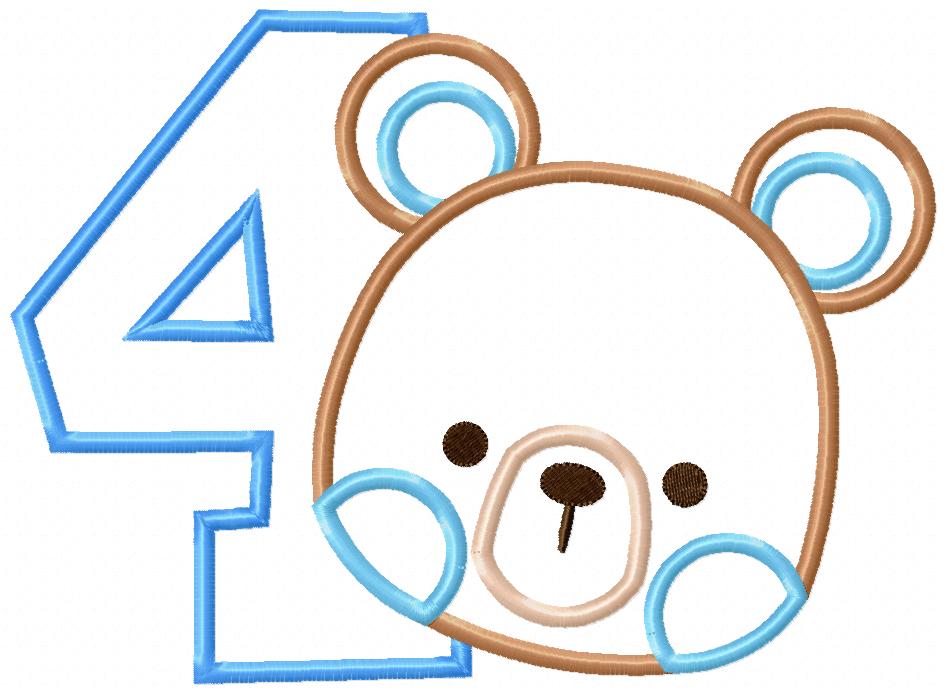 Teddy Bear Boy Number 4 Four 4th birthday - Applique