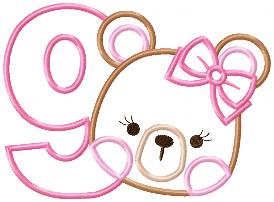 Sweet Teddy Girl Birthday Numbers – Appliqué – Machine Embroidery Design