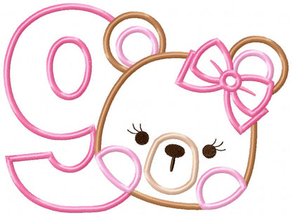 Sweet Teddy Girl Birthday Numbers – Appliqué – Machine Embroidery Design