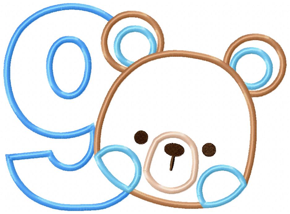 Teddy Bear Boy Number 9 Nine 9th Birthday - Applique