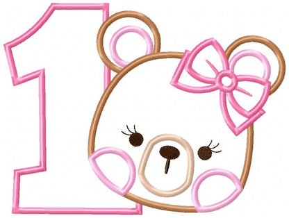 Sweet Teddy Birthday One - Appliqué - Machine Embroidery Design