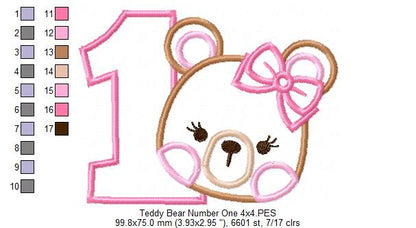 Sweet Teddy Birthday One - Appliqué - Machine Embroidery Design