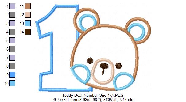 Sweet Teddy Number One - Appliqué - Machine Embroidery Design