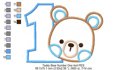 Sweet Teddy Number One - Appliqué - Machine Embroidery Design