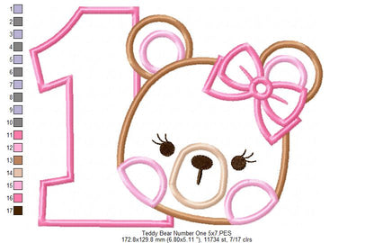 Sweet Teddy Birthday One - Appliqué - Machine Embroidery Design