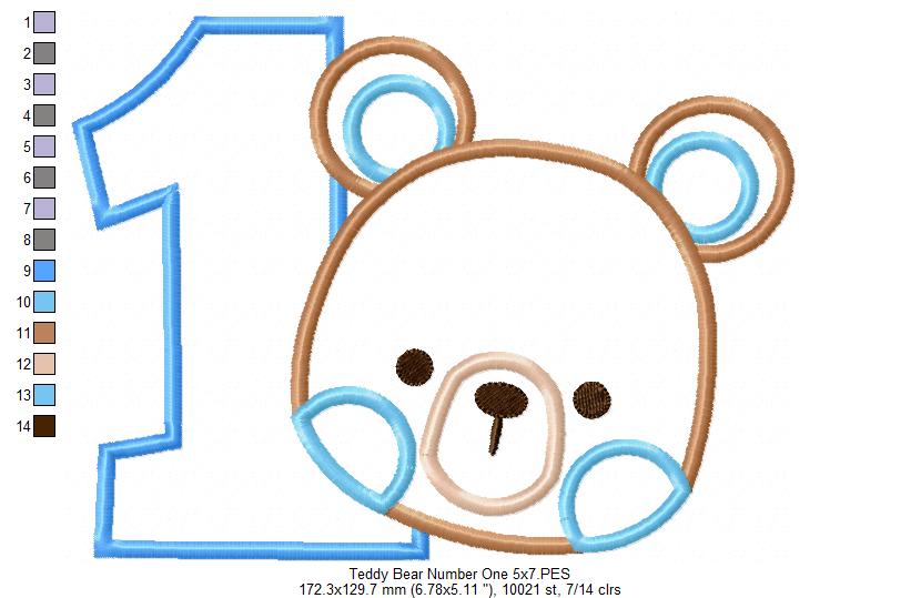 Sweet Teddy Number One - Appliqué - Machine Embroidery Design