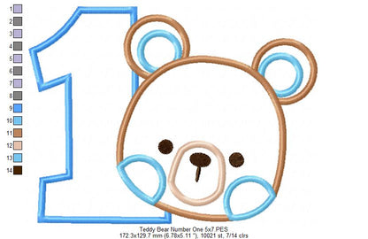 Sweet Teddy Number One - Appliqué - Machine Embroidery Design