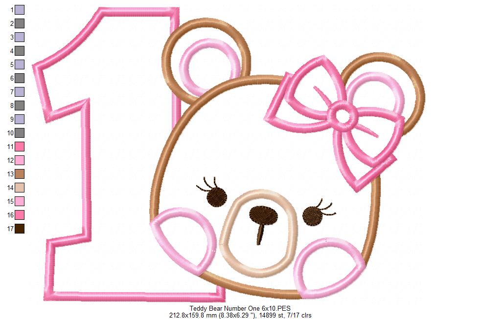 Sweet Teddy Birthday One - Appliqué - Machine Embroidery Design