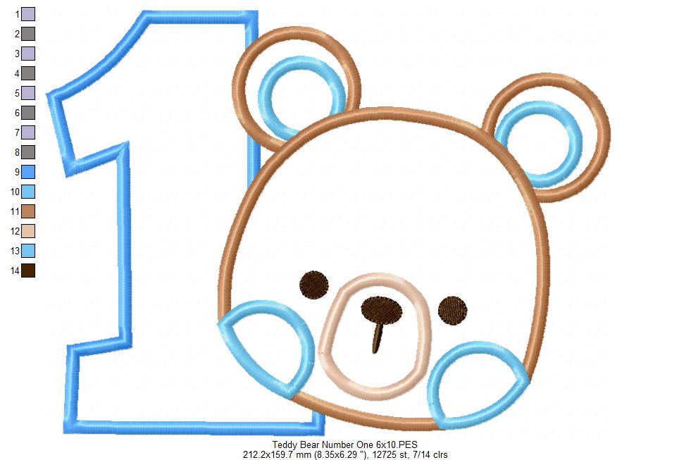 Sweet Teddy Number One - Appliqué - Machine Embroidery Design
