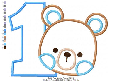 Sweet Teddy Number One - Appliqué - Machine Embroidery Design