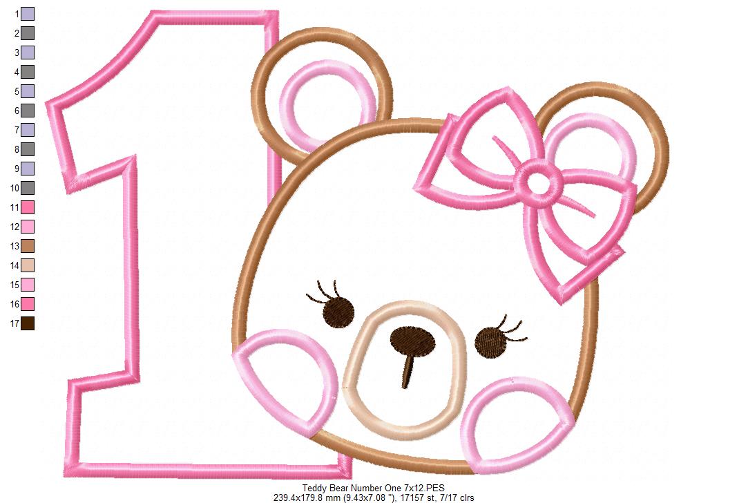 Sweet Teddy Birthday One - Appliqué - Machine Embroidery Design