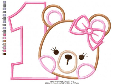 Sweet Teddy Birthday One - Appliqué - Machine Embroidery Design