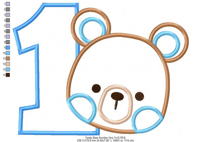 Sweet Teddy Number One - Appliqué - Machine Embroidery Design