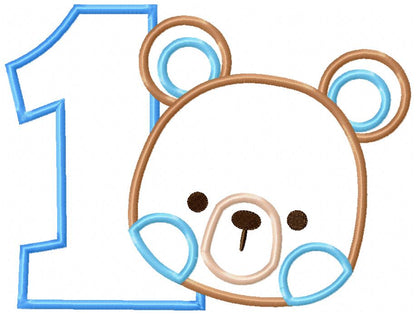 Teddy Bear Boy Birthday Set Numbers 1-11 - Applique