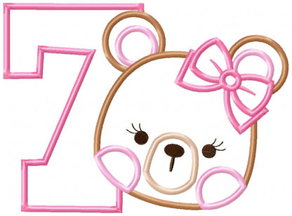 Teddy Bear Girl Number 7 Seven 7th Birthday - Applique