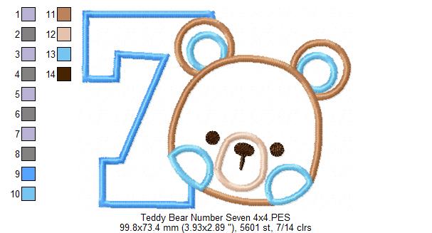 Teddy Bear Boy Number 7 Seven 7th Birthday - Applique